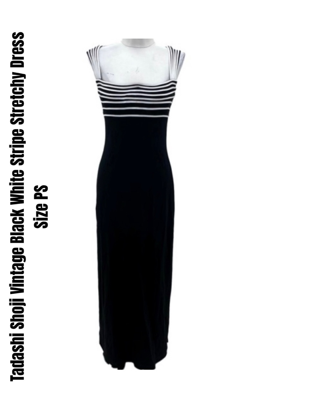 Tadashi Shoji Vintage Black White Stripe Stretchy Dress Size PS